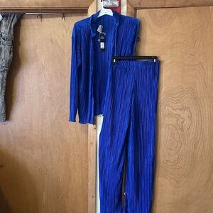 Fashion Nova Vibrant Blue Pleated Pants & Top Set
